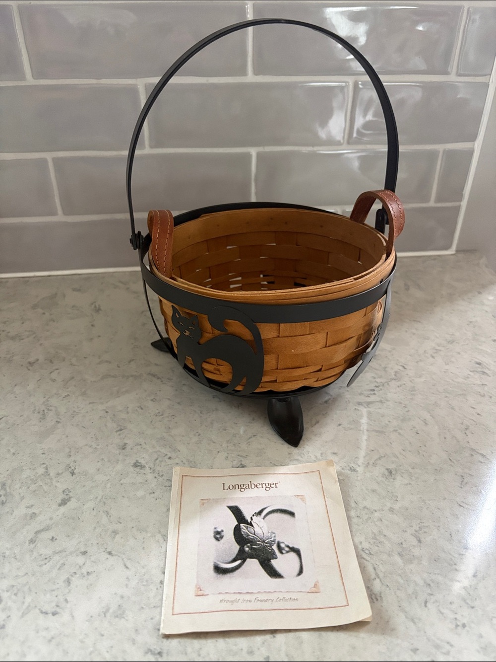 Longaberger Halloween Iron metal Cauldron Basket holder with basket